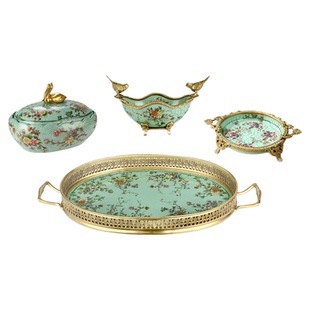 卡斯特兰花之恋家居软装法式客厅水果碗纸巾盒花瓶托盘点心碟套装