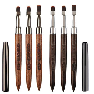 檀木美甲笔刷光疗笔套装大圆头大平头方圆美甲师延长胶专用