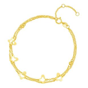 周六福黄18K金手链女蝴蝶多彩金镂空双层双链手饰调节新年礼物