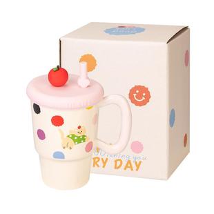 摩登主妇带盖马克杯办公室陶瓷吸管杯子家用喝水杯马年礼物咖啡杯