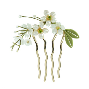 珍珠发梳插梳古风缠花发钗花朵发簪女百搭外出丸子头簪子挽发头饰