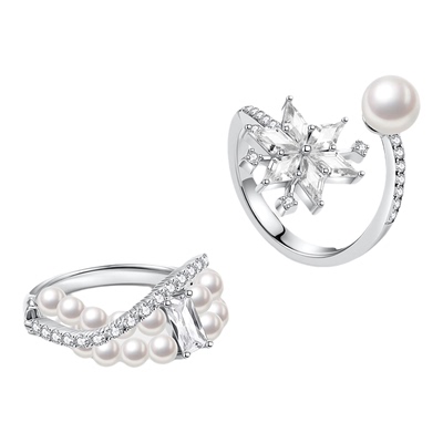 ZEGL冰凌系列珍珠雪花女小众戒指