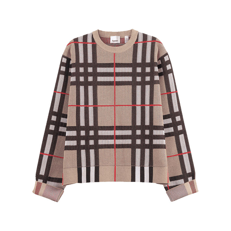 【自营】BURBERRY/博柏利男款格纹圆领长袖针织衫 8070285