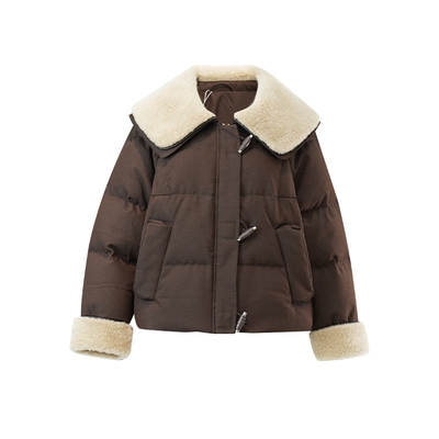 优构良品羊羔毛大翻领羽绒服短款
