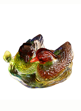 鸳鸯戏水古法琉璃摆件