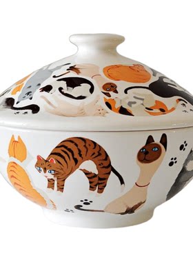高颜值泡面碗汤碗带盖碗猫咪控
