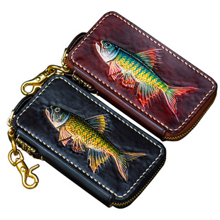 入魂级！微物路亚饵包！仓吉手工牛皮雕马口亮片包溪流飞蝇收纳包