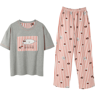 睡衣女春夏季短袖长裤纯棉可爱家居服夏天薄款居家服休闲两件套装