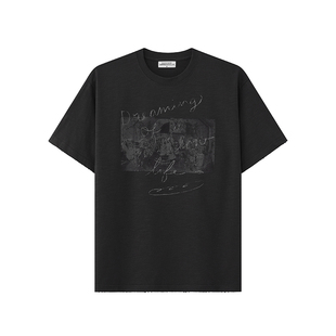 LIMPIDOCULUS 双色白墨直喷修女的晚餐印花圆领短袖