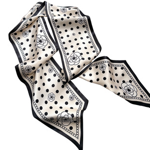 白色波点真丝长条丝巾女2026新款脖饰丝带搭西装飘带桑蚕丝窄围巾