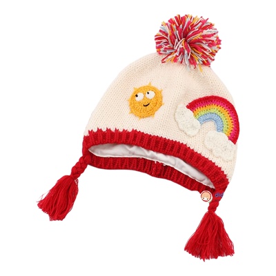 出口欧美毛球针织毛线帽子跨境秋冬彩虹保暖男女宝宝儿童护耳帽