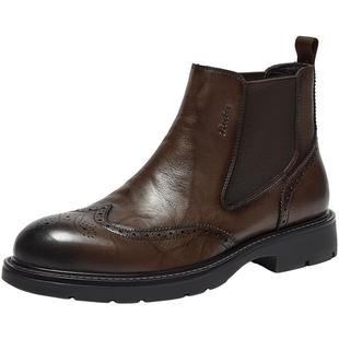 Bata切尔西靴男2025冬季新款牛皮英伦风通勤百搭低靴29691DD5