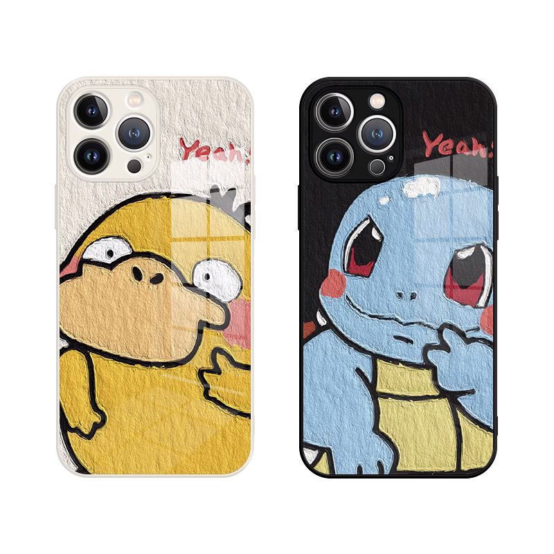 苹果14ProMax杰尼龟ip16可达鸭15手机壳适用iPhone13情侣12min卡通11宝可梦XS可爱女17油画风8