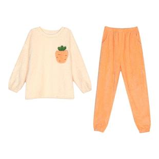 都市丽人LH32H5女睡衣双面长毛绒加厚保暖圆领可爱宽松家居服套装