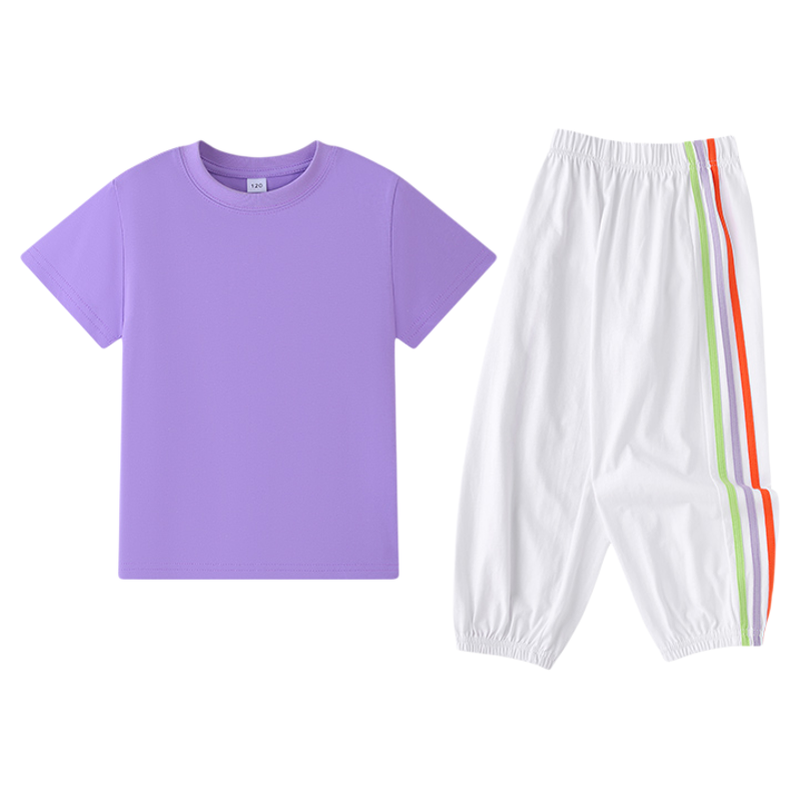 一身白夏季纯棉儿童运动会演出服