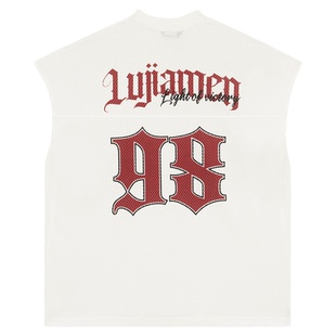 【网眼透气】鹿家门新款印花白色休闲背心轻薄篮球运动无袖T恤男