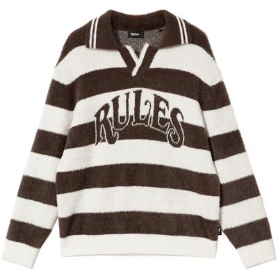 MLMR男装秋冬柔软简约复古风撞色条纹设计翻领针织衫毛衣男女同款