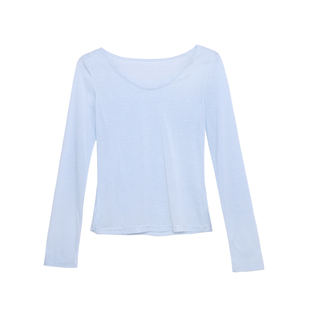 荒荒家 条纹开衩长袖T2026春夏新款小心机微透设计慵懒套头上衣女