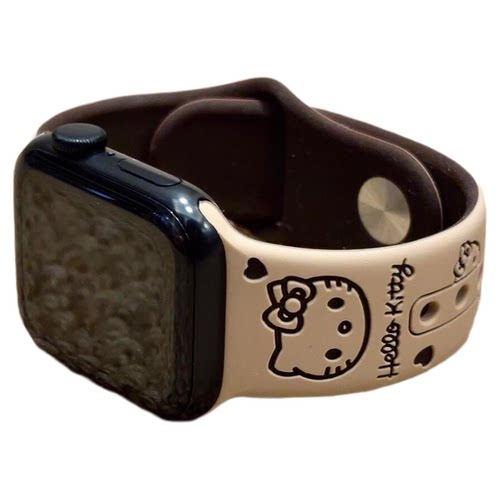 撞色KT猫适用applewatch硅胶表带iWatch11/10/9/8凯蒂猫印花蝴蝶扣柔软苹果手表ultra运动透气可爱腕带女春夏