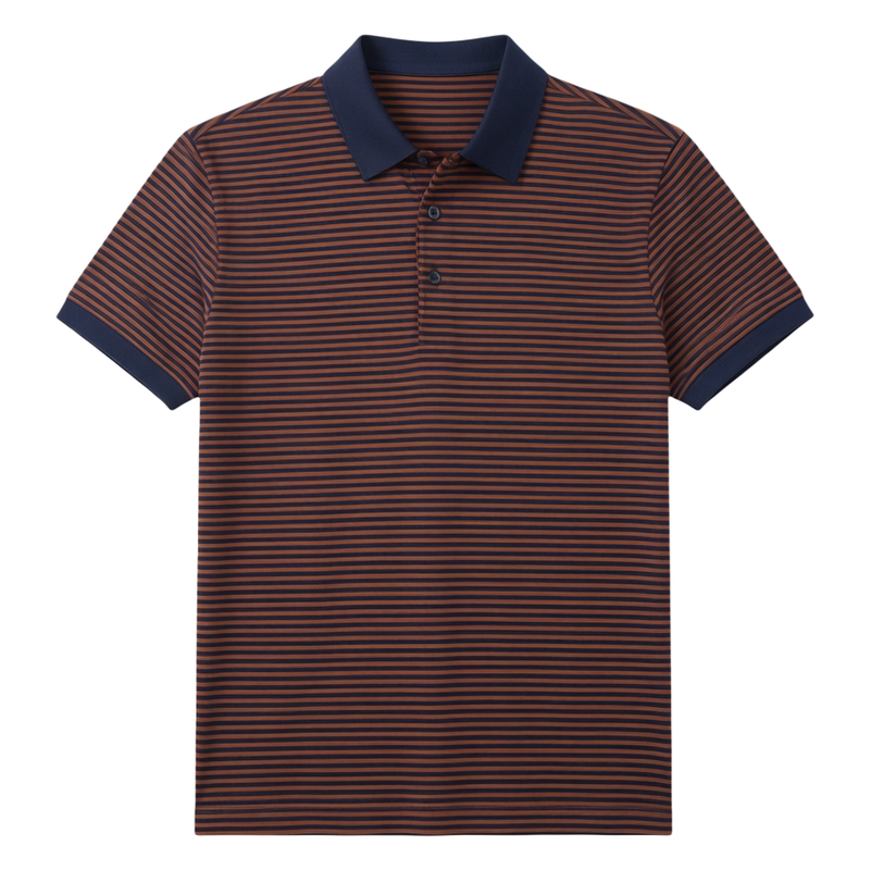 AntonNeal【20%桑蚕丝&扁机领】撞色条纹短袖POLO衫商务休闲t恤