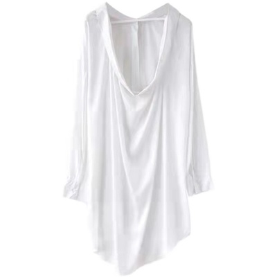 白衬衣长袖冰丝男友风露背宽松