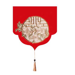 中式新年旗帘大红色喜庆装饰门帘轻奢高级感刺绣帘子免打孔隔断帘