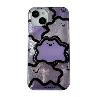 趣味卡通可爱紫色幽灵支架适用苹果16手机壳迷你iphone17promax新款13pro防摔12硅胶15女14pro创意13软11全包