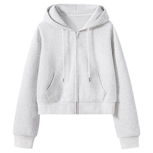 都市丽人灰色卫衣女2026超火减龄上衣春秋季初中生短款连帽外套A