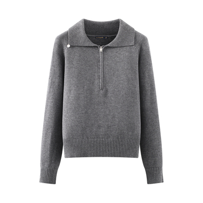 拉夏贝尔/La Chapelle半拉链翻领针织衫女秋冬新款松弛风宽松毛衣