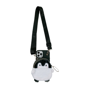 毛绒可爱企鹅零钱包适用iPhone17Pro手机壳13女15promax卡通苹果11硅胶12女款xs挂绳xr背带xsmax斜跨16promax
