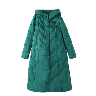 TENAX 2025冬款宽松大码中年妈妈新中式国风鸭绒连帽中长款羽绒服