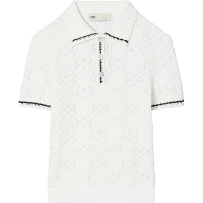 【季末礼遇】TORY BURCH 汤丽柏琦 蕾丝棉质翻领POLO衫 170824