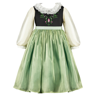 安娜公主裙女童春秋长款爱莎正版迪士尼COS万圣节儿童生日礼服裙