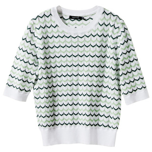 颜域圆领条纹针织衫薄款女夏装2025新款简约时尚气质百搭半袖上衣