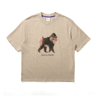 瞬时山野Monterest户外7A抗菌防螨凉感水墨印花宽松圆领短袖T恤男