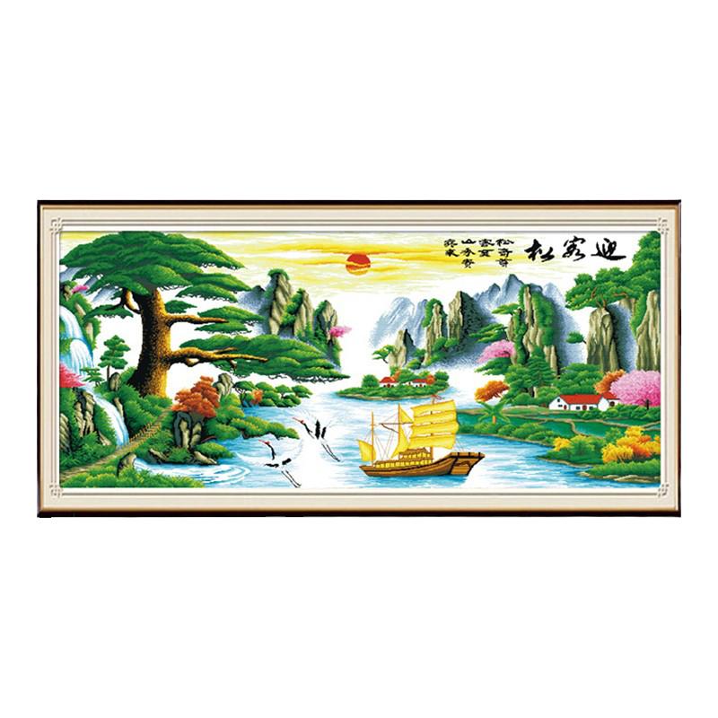 迎客松客厅钻石画方钻满钻十字绣