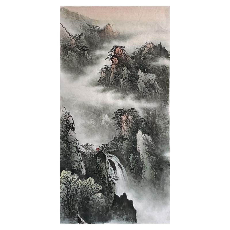 纯手绘玄关山水真迹四尺竖幅画心