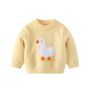 婴儿毛衣秋冬女宝宝半边绒针织上衣冬装加厚男童女童保暖打底衣服