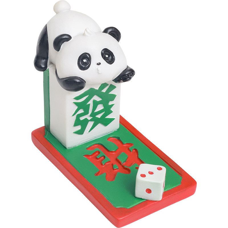 赢麻了手机支架国潮麻将创意文字发财工位桌面小熊猫装饰摆件礼物