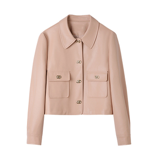 粉色金扣皮衣外套女2025新款小香风小个子休闲短款机车服pu皮夹克