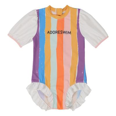 花边可爱女童泳衣原创设计彩虹条