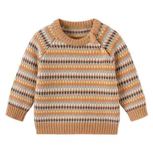 babylove宝宝毛衣春秋羊毛保暖针织衫格纹外穿打底婴幼儿毛线衣服