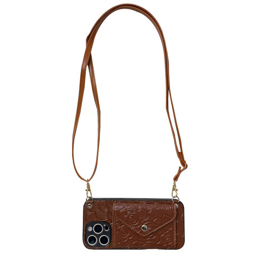 复古山茶花卡包适用iphone17promax手机壳苹果16pro新女款15promax高级感14斜跨13pro背带挂绳12皮质11防摔套