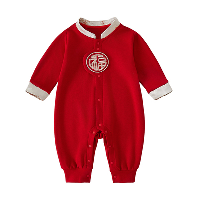 红色连体衣新生婴儿衣服春款