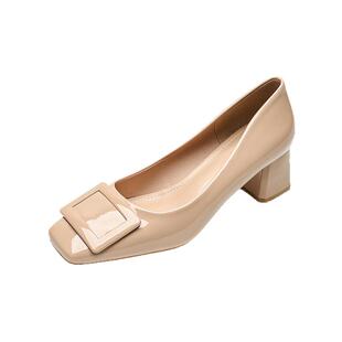 羊皮版dingyun丁允高跟鞋大码单鞋女粗跟法式晚晚温柔风中跟女鞋