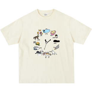 猫的一天（低能量无社交版）插画家糯糯熔岩合作款 纯棉T恤在宇间