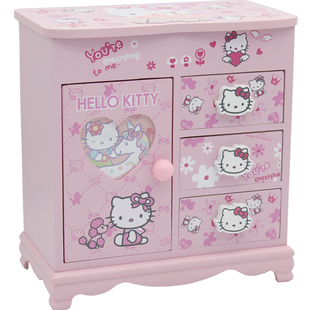 儿童节木质孩子首饰盒公主卡通凯蒂猫饰品收纳盒小女孩抽屉珠宝盒