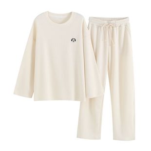 「日式の无印」日系纯棉睡衣女式春秋季圆领简约休闲家居服女套装