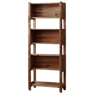 四格高架书柜客厅侘寂风复古民宿装饰书架办公室老松木实木置物柜