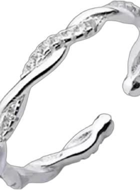 麻花小钻925纯银戒指女